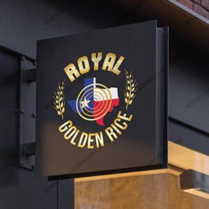 Royal Golden Rice sign logo with Texas flag