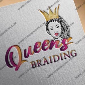 Queens Braiding logo with crowned woman illustration