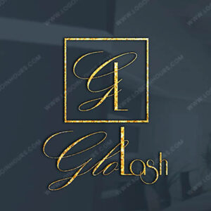 Gold monogram signature logo in square frame